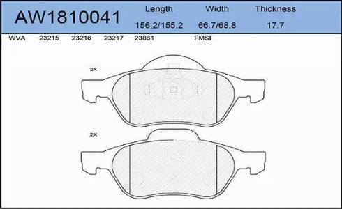 Aywiparts AW1810041 - Комплект спирачно феродо, дискови спирачки vvparts.bg