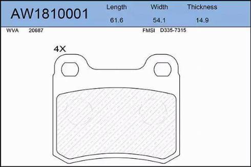 Aywiparts AW1810001 - Комплект спирачно феродо, дискови спирачки vvparts.bg