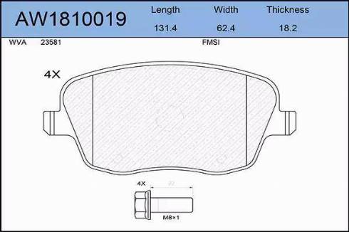 Aywiparts AW1810019 - Комплект спирачно феродо, дискови спирачки vvparts.bg