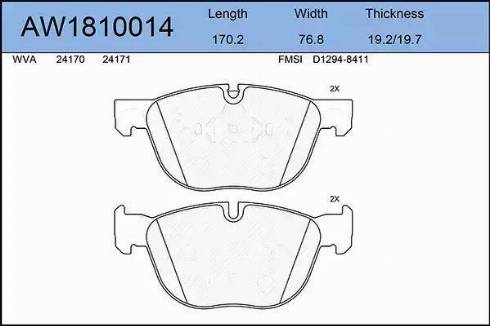 Aywiparts AW1810014 - Комплект спирачно феродо, дискови спирачки vvparts.bg