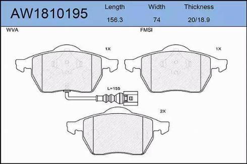 Aywiparts AW1810195 - Комплект спирачно феродо, дискови спирачки vvparts.bg