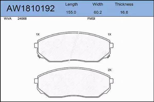 Aywiparts AW1810192 - Комплект спирачно феродо, дискови спирачки vvparts.bg