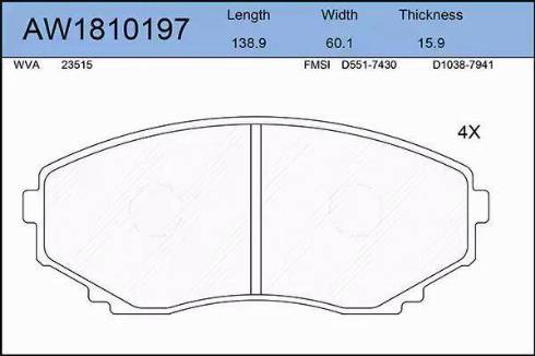 Aywiparts AW1810197 - Комплект спирачно феродо, дискови спирачки vvparts.bg