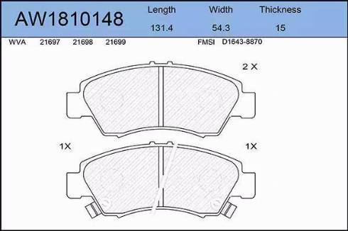 Aywiparts AW1810148 - Комплект спирачно феродо, дискови спирачки vvparts.bg