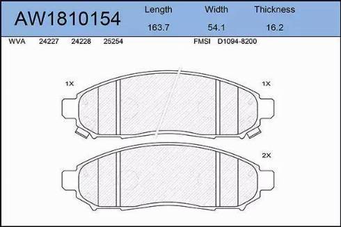 Aywiparts AW1810154 - Комплект спирачно феродо, дискови спирачки vvparts.bg