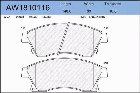 Aywiparts AW1810116 - Комплект спирачно феродо, дискови спирачки vvparts.bg