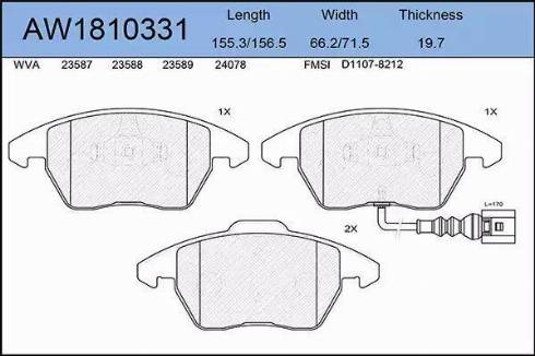 Aywiparts AW1810331 - Комплект спирачно феродо, дискови спирачки vvparts.bg