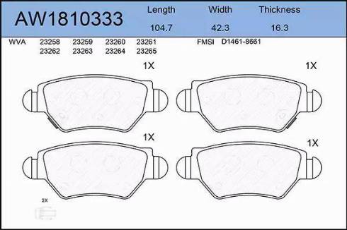 Aywiparts AW1810333 - Комплект спирачно феродо, дискови спирачки vvparts.bg