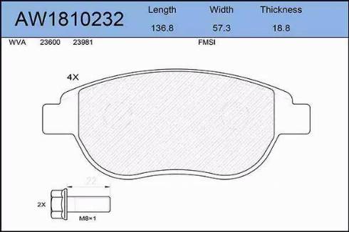 Aywiparts AW1810232 - Комплект спирачно феродо, дискови спирачки vvparts.bg