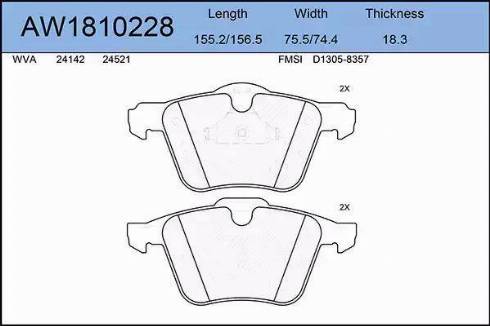 Aywiparts AW1810228 - Комплект спирачно феродо, дискови спирачки vvparts.bg