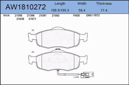 Aywiparts AW1810272 - Комплект спирачно феродо, дискови спирачки vvparts.bg