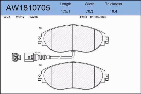 Aywiparts AW1810705 - Комплект спирачно феродо, дискови спирачки vvparts.bg