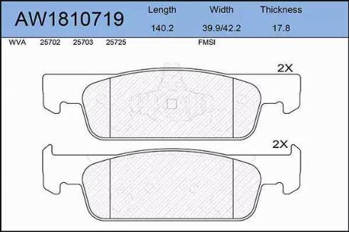 Aywiparts AW1810719 - Комплект спирачно феродо, дискови спирачки vvparts.bg