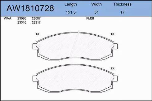 Aywiparts AW1810728 - Комплект спирачно феродо, дискови спирачки vvparts.bg