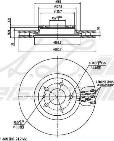 A.Z. Meisterteile AZMT-44-024-2141 - Спирачен диск vvparts.bg