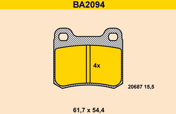 Barum BA2094 - Комплект спирачно феродо, дискови спирачки vvparts.bg