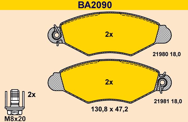 Barum BA2090 - Комплект спирачно феродо, дискови спирачки vvparts.bg