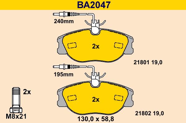 Barum BA2047 - Комплект спирачно феродо, дискови спирачки vvparts.bg