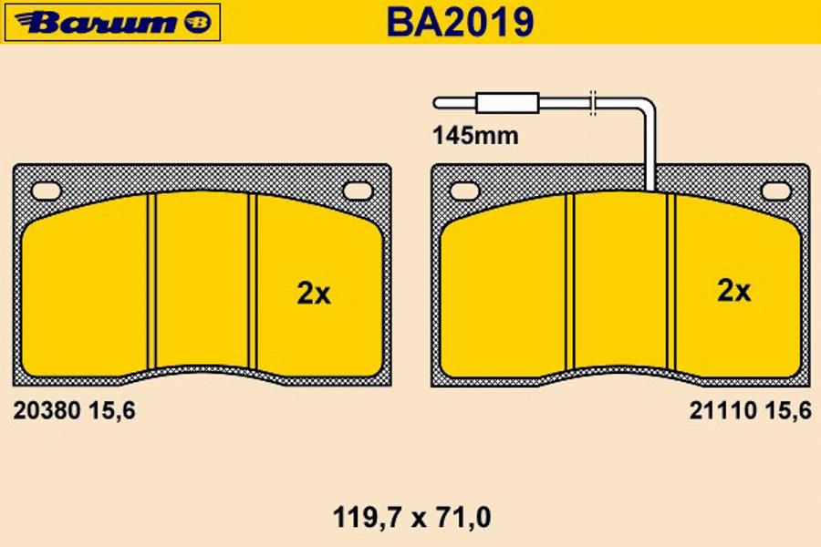 Barum BA2019 - Комплект спирачно феродо, дискови спирачки vvparts.bg