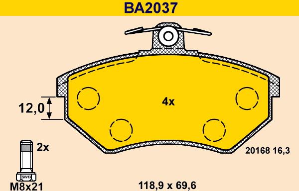 Barum BA2037 - Комплект спирачно феродо, дискови спирачки vvparts.bg