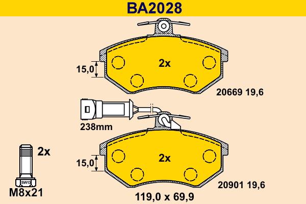 Barum BA2028 - Комплект спирачно феродо, дискови спирачки vvparts.bg