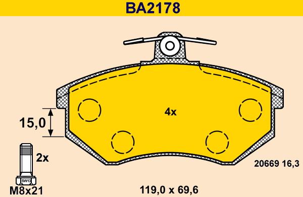 Barum BA2178 - Комплект спирачно феродо, дискови спирачки vvparts.bg