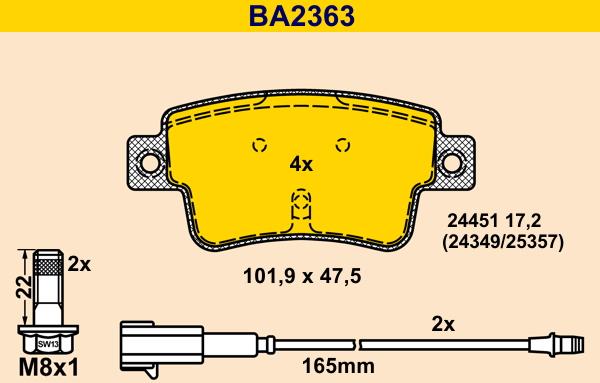 Barum BA2363 - Комплект спирачно феродо, дискови спирачки vvparts.bg
