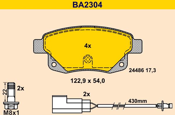 Barum BA2304 - Комплект спирачно феродо, дискови спирачки vvparts.bg