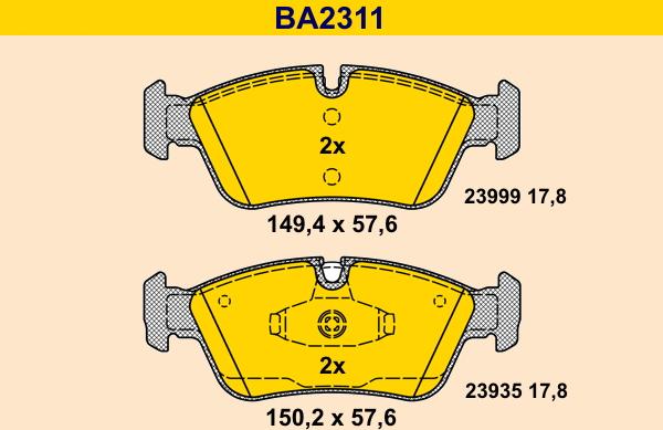 Barum BA2311 - Комплект спирачно феродо, дискови спирачки vvparts.bg