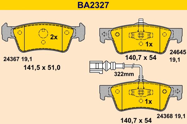 Barum BA2327 - Комплект спирачно феродо, дискови спирачки vvparts.bg