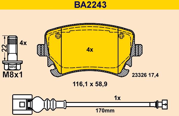 Barum BA2243 - Комплект спирачно феродо, дискови спирачки vvparts.bg