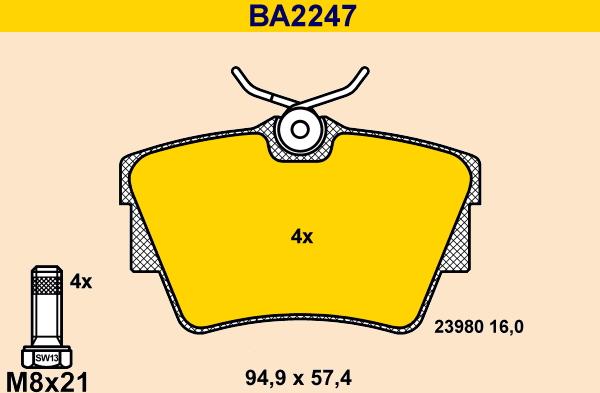 Barum BA2247 - Комплект спирачно феродо, дискови спирачки vvparts.bg