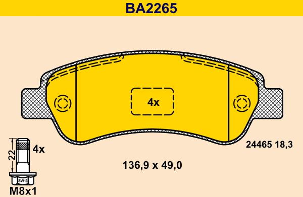 Barum BA2265 - Комплект спирачно феродо, дискови спирачки vvparts.bg