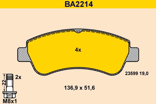 Barum BA2214 - Комплект спирачно феродо, дискови спирачки vvparts.bg