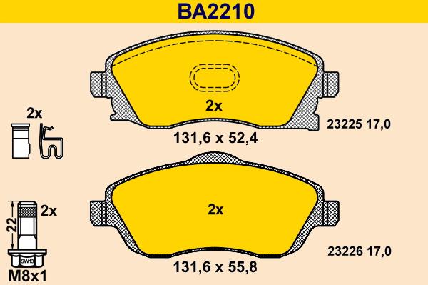 Barum BA2210 - Комплект спирачно феродо, дискови спирачки vvparts.bg