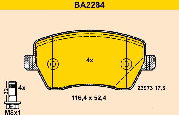 Barum BA2284 - Комплект спирачно феродо, дискови спирачки vvparts.bg