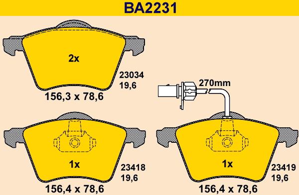 Barum BA2231 - Комплект спирачно феродо, дискови спирачки vvparts.bg