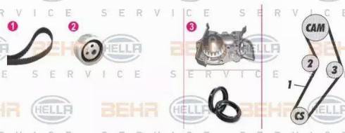 BEHR HELLA Service 8MP 376 801-881 - Водна помпа+ к-кт ангренажен ремък vvparts.bg