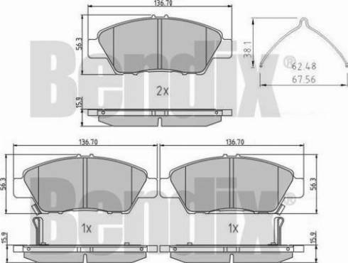 BENDIX 510992 - Комплект спирачно феродо, дискови спирачки vvparts.bg