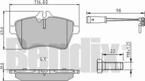 BENDIX 510986 - Комплект спирачно феродо, дискови спирачки vvparts.bg