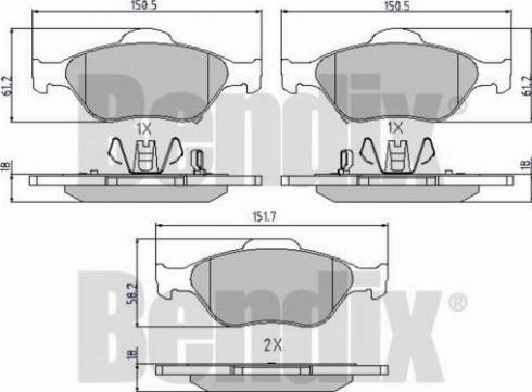 BENDIX 510454 - Комплект спирачно феродо, дискови спирачки vvparts.bg