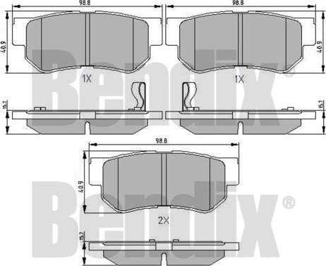 BENDIX 510419 - Комплект спирачно феродо, дискови спирачки vvparts.bg