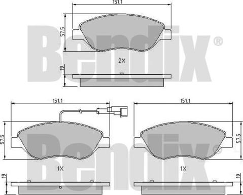 BENDIX 510411 - Комплект спирачно феродо, дискови спирачки vvparts.bg