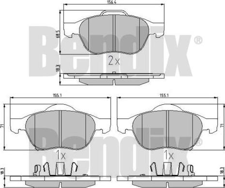 BENDIX 510428 - Комплект спирачно феродо, дискови спирачки vvparts.bg