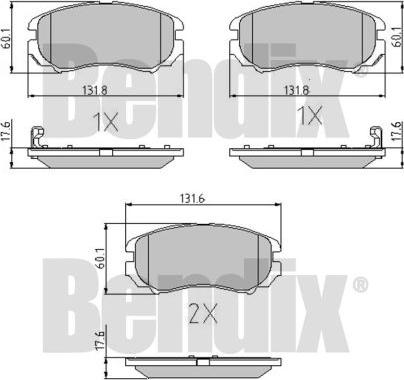 BENDIX 510542 - Комплект спирачно феродо, дискови спирачки vvparts.bg