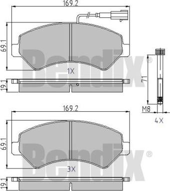 BENDIX 510516 - Комплект спирачно феродо, дискови спирачки vvparts.bg