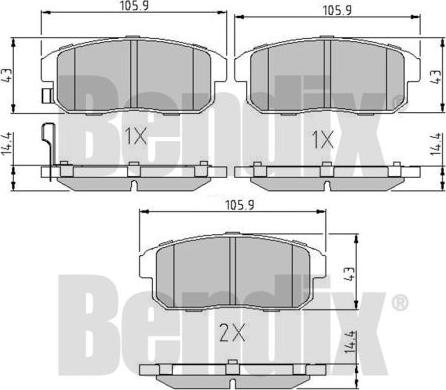 BENDIX 510652 - Комплект спирачно феродо, дискови спирачки vvparts.bg