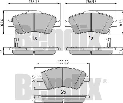 BENDIX 510606 - Комплект спирачно феродо, дискови спирачки vvparts.bg