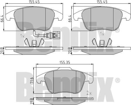 BENDIX 510603 - Комплект спирачно феродо, дискови спирачки vvparts.bg