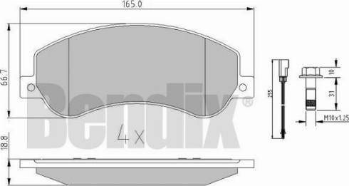 BENDIX 510616 - Комплект спирачно феродо, дискови спирачки vvparts.bg